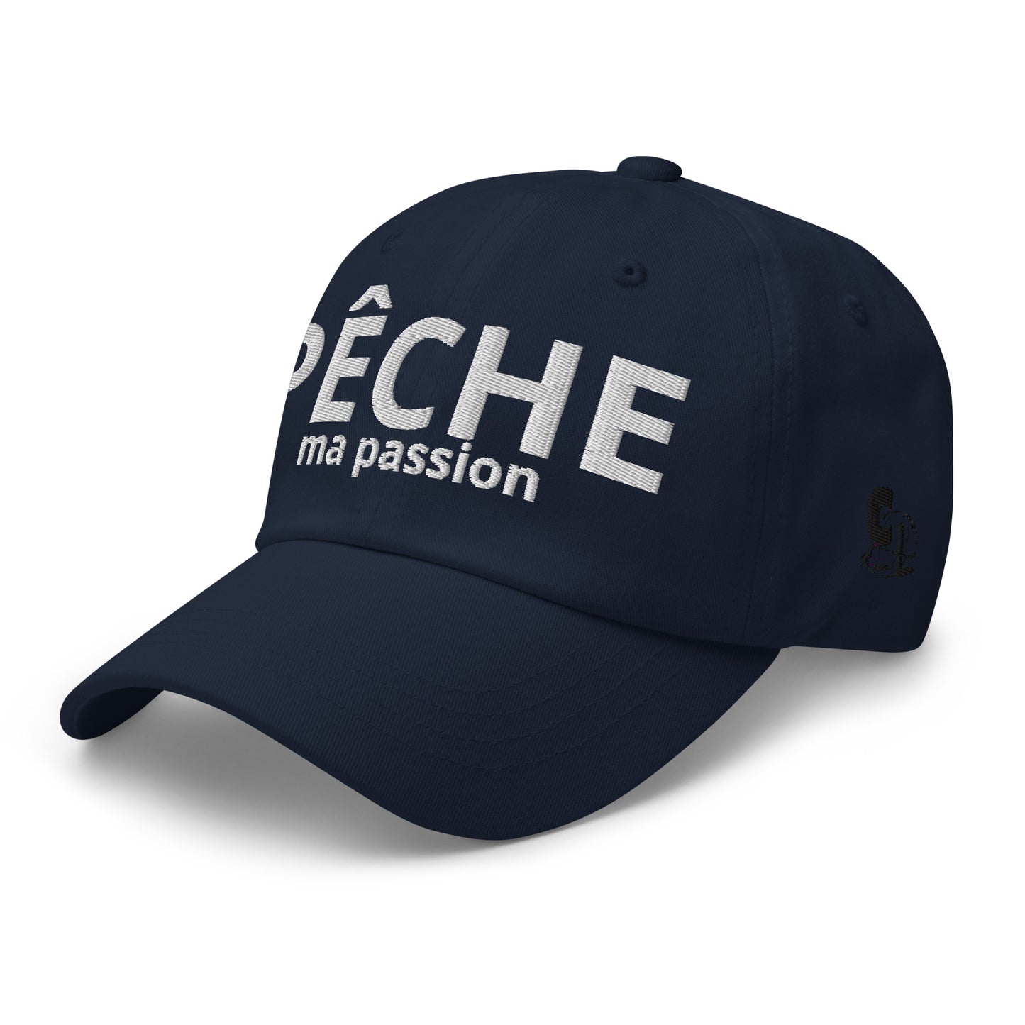 Casquette Baseball, brodée « Pêche ma passion », en Bleu Marine, vue de trois quarts, image 18