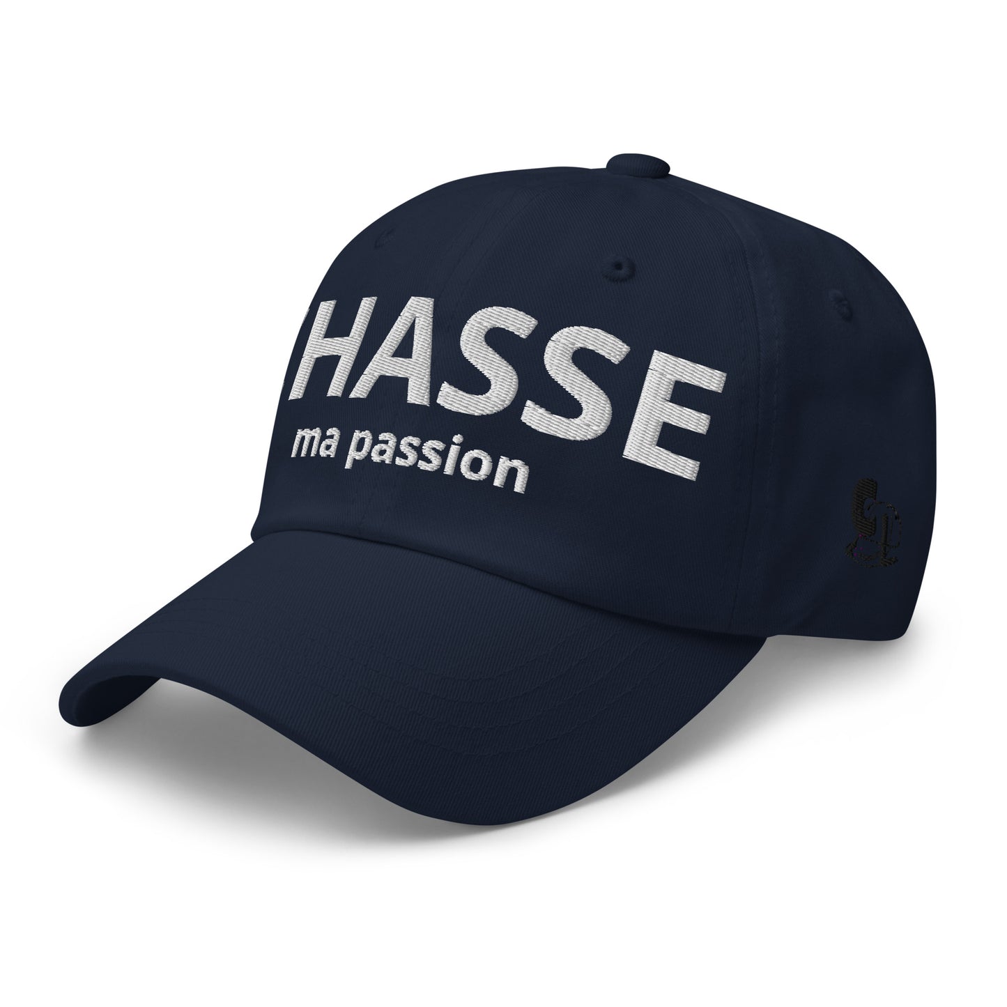 Casquette Baseball, brodée « Chasse ma passion », en Bleu Marine, vue de trois quarts, image 18