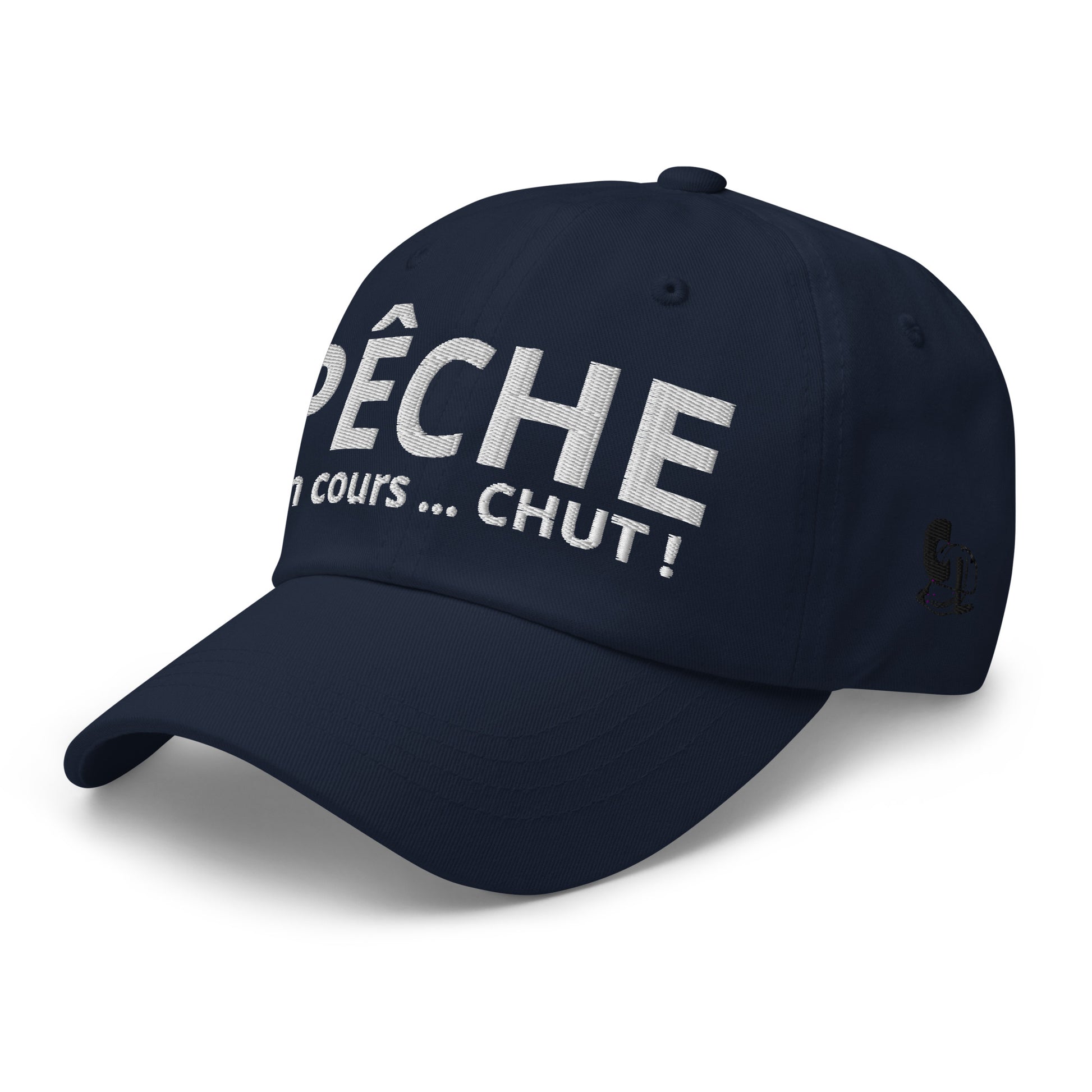 Casquette Baseball, brodée « Pêche en cours ... CHUT ! », en Bleu Marine, vue de trois quarts, image 10
