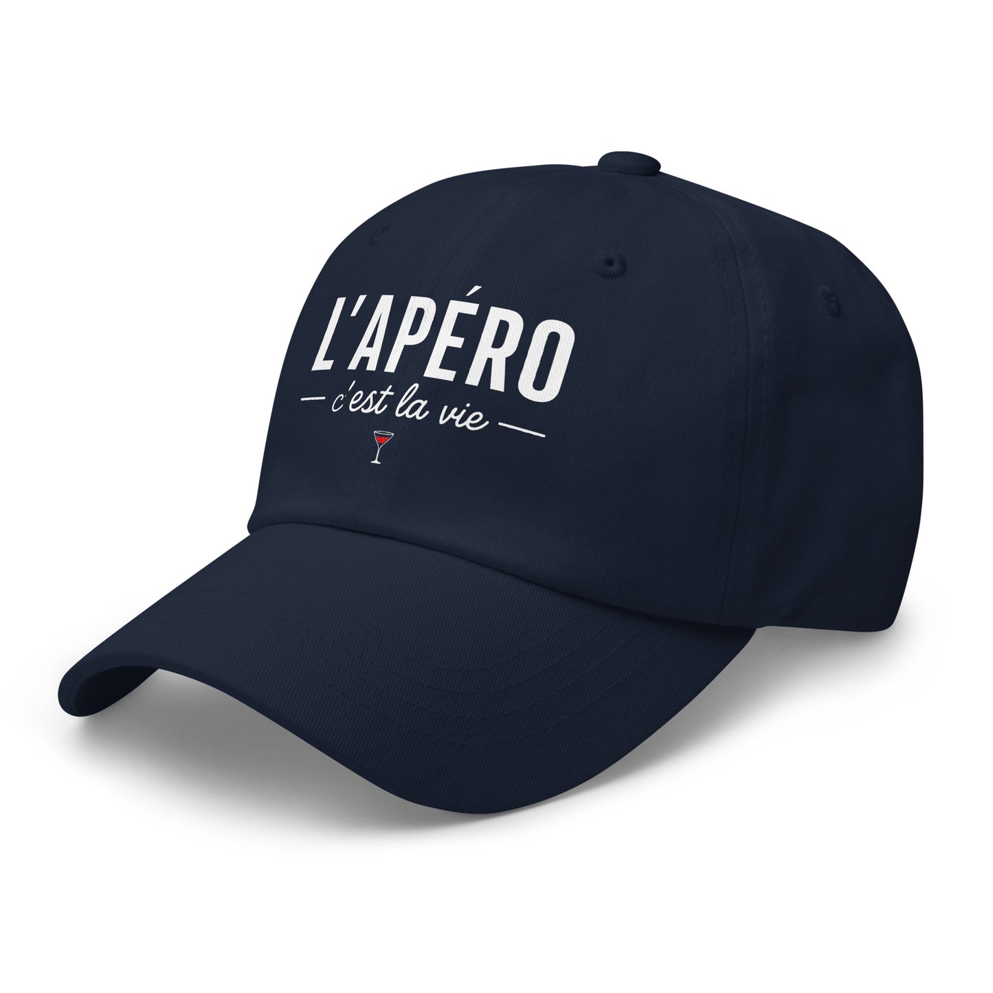 Casquette Baseball, brodée « L'apéro c'est la vie », en Bleu Marine, vue de trois quarts, image 10
