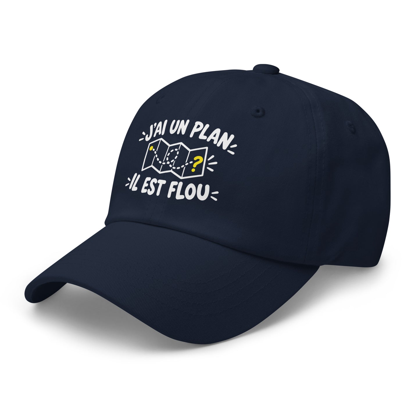 Casquette Baseball, brodée « J'ai un plan, il est flou », en Bleu Marine, vue de trois quarts, image 10