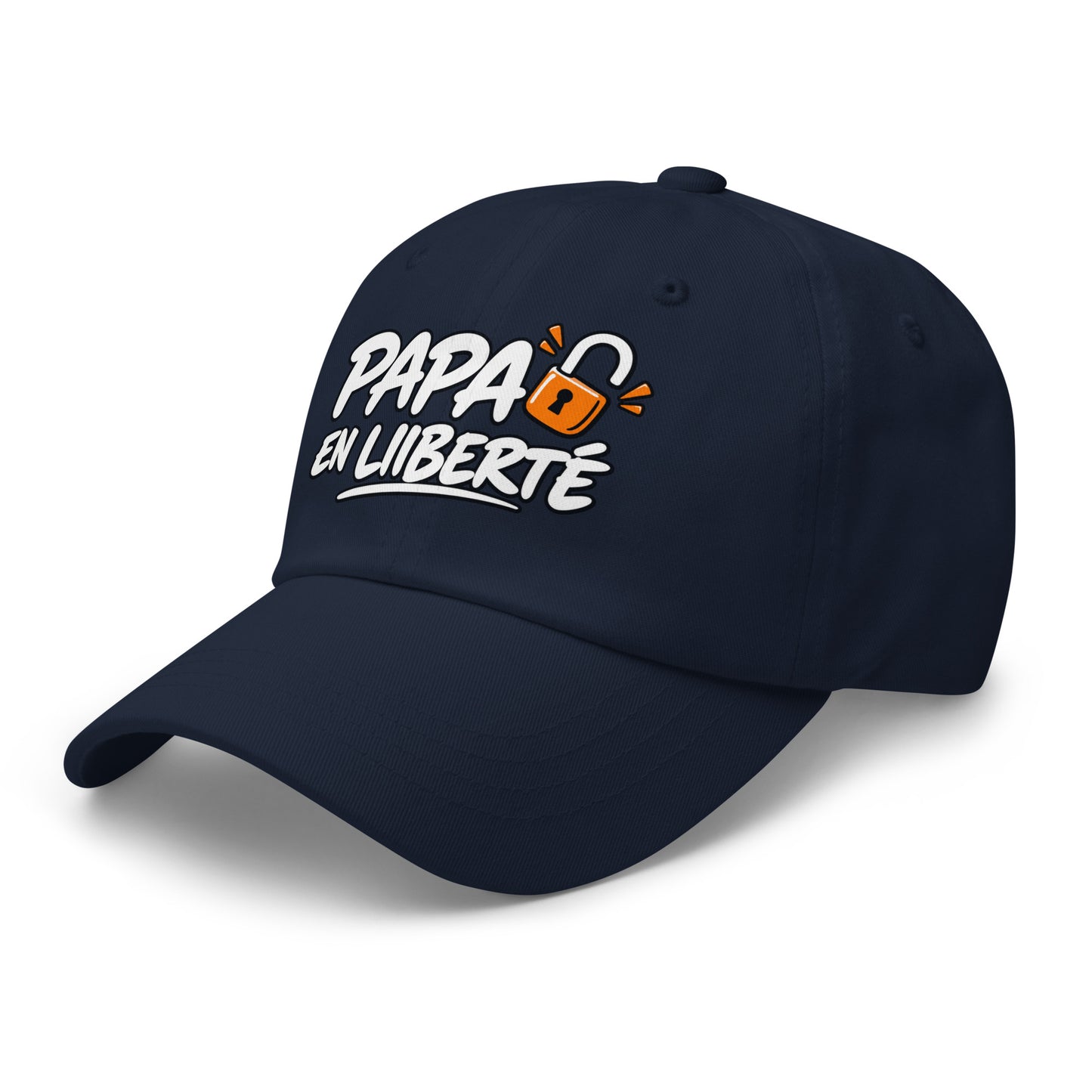 Casquette Baseball, brodée « Papa en liberté », en Bleu Marine, vue de trois quarts, image 10