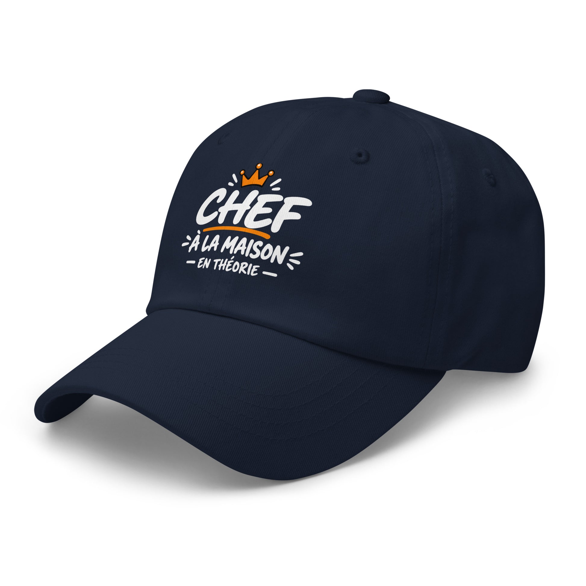 Casquette Baseball, brodée « Chef à la maison, en théorie », en Bleu Marine, vue de trois quarts, image 10