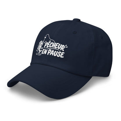 Casquette Baseball, brodée « Pêcheur en pause », en Bleu Marine, vue de trois quarts, image 10