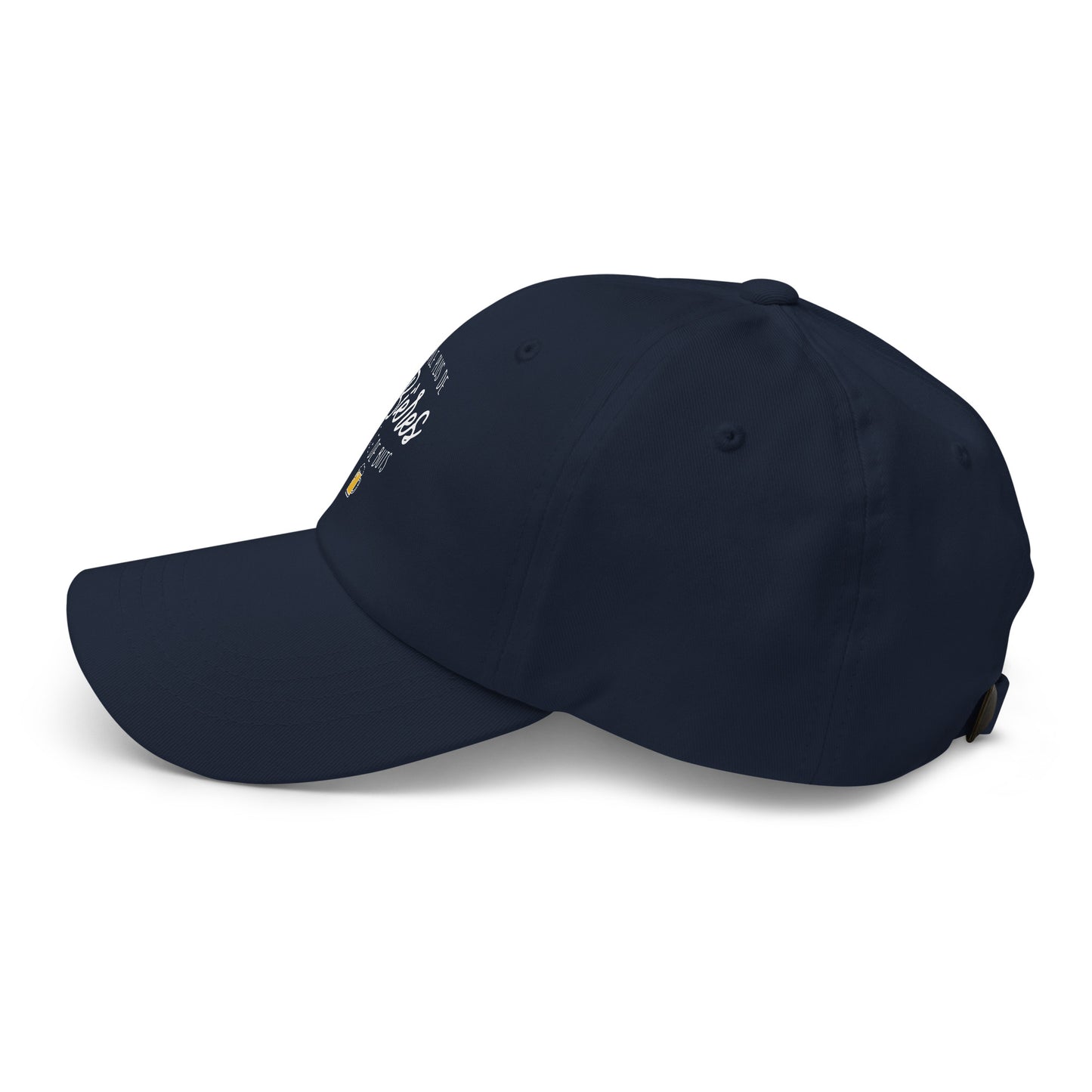 Casquette Baseball, brodée « J'enfile plus de bières que de buts », en Bleu Marine, vue de côté, image 26