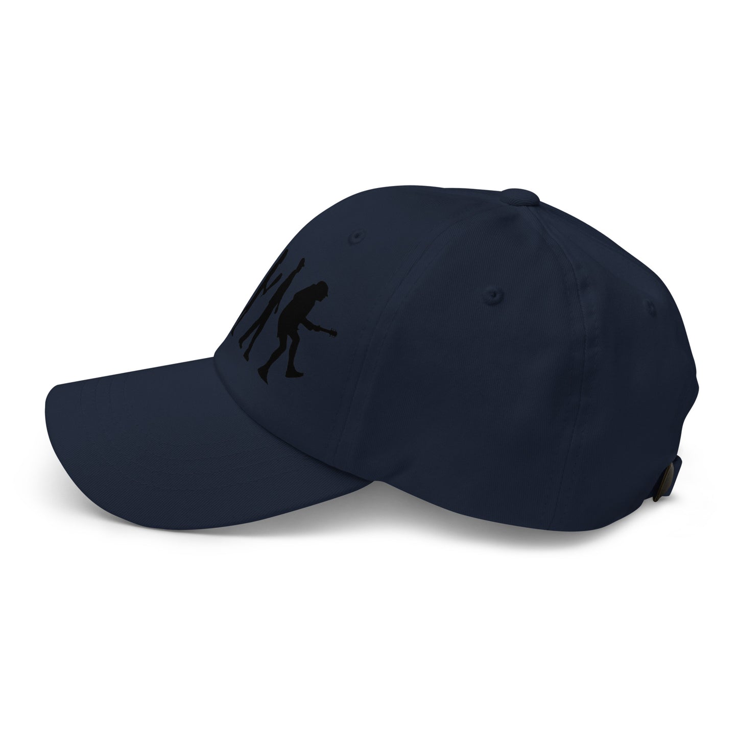 Casquette Baseball, brodée « Evolution de l'homme jusqu'à un guitariste », en Bleu Marine, vue de côté, image 23
