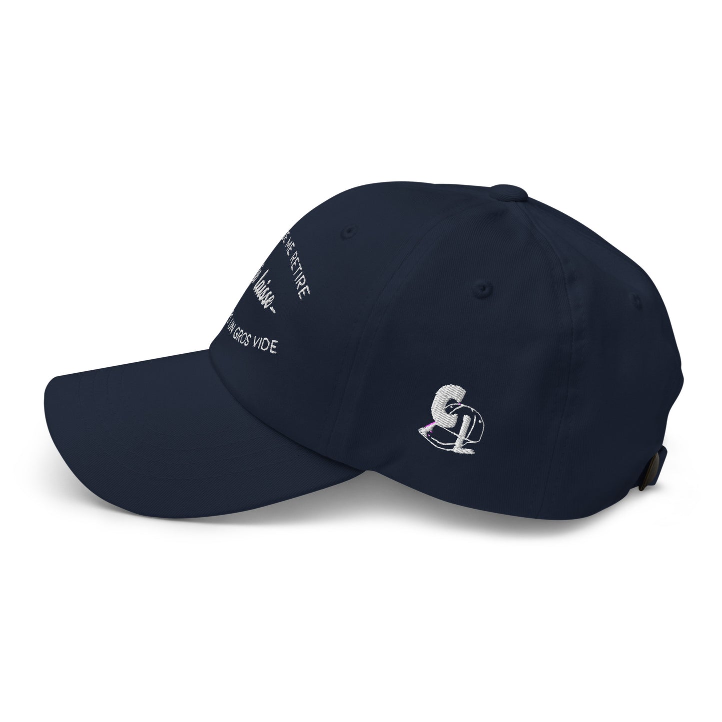 Casquette Baseball, brodée « Quand je me retire, je laisse toujours un gros vide », en Bleu Marine, vue de côté, image 18