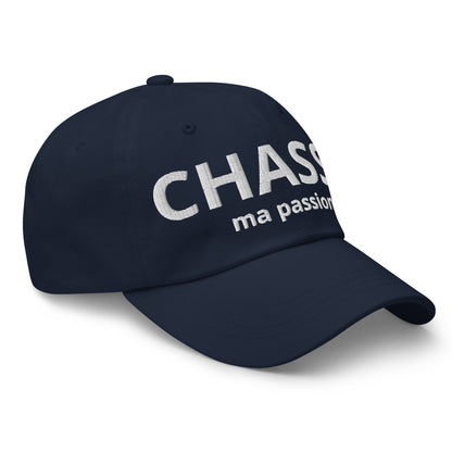 Casquette Baseball, brodée « Chasse ma passion », en Bleu Marine, vue de trois quarts, image 16