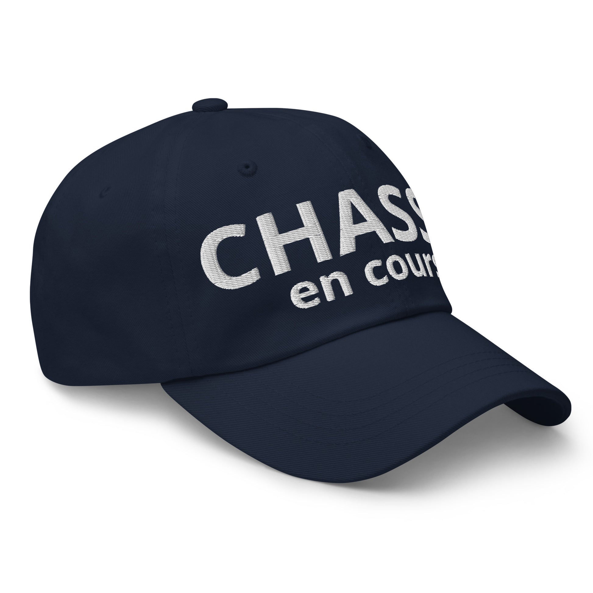 Casquette Baseball, brodée « Chasse en cours », en Bleu Marine, vue de trois quarts, image 17