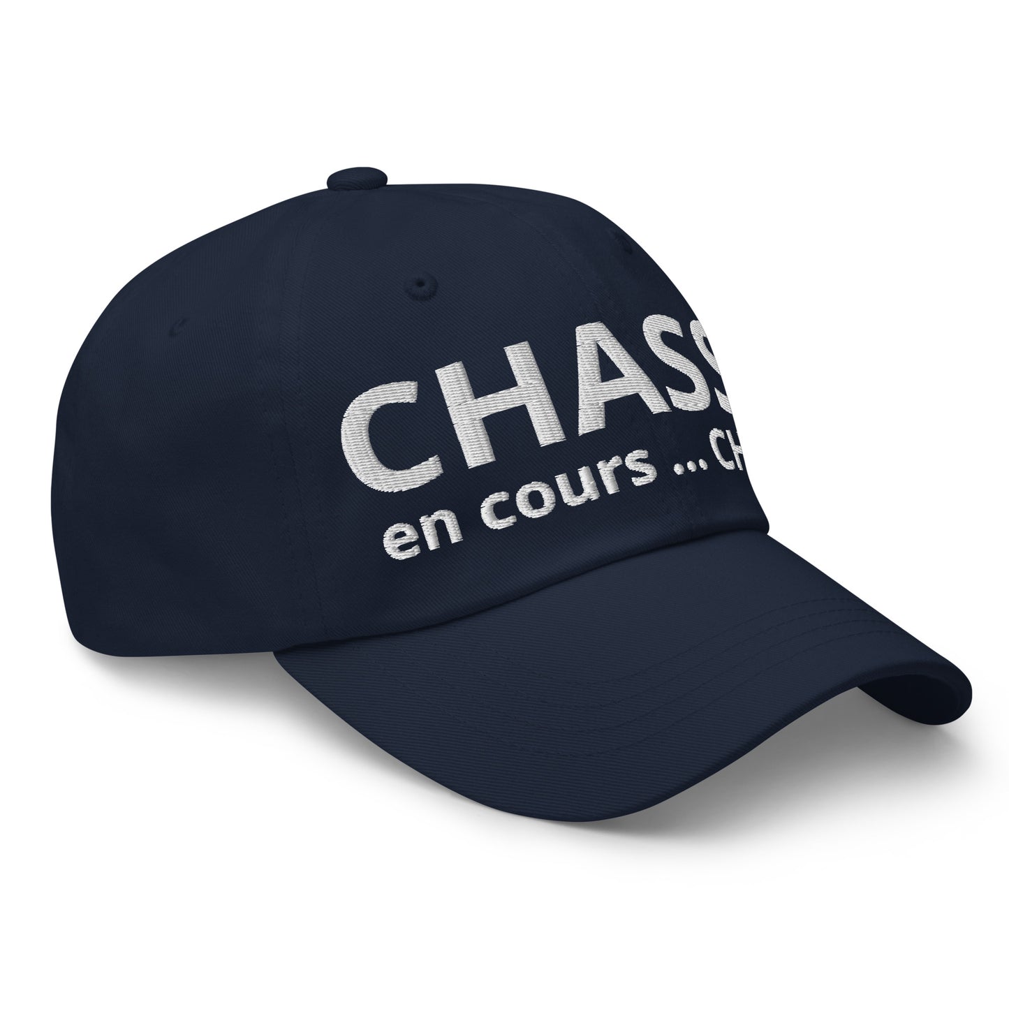 Casquette Baseball, brodée « Chasse en cours ... CHUT ! », en Bleu Marine, vue de trois quarts, image 17