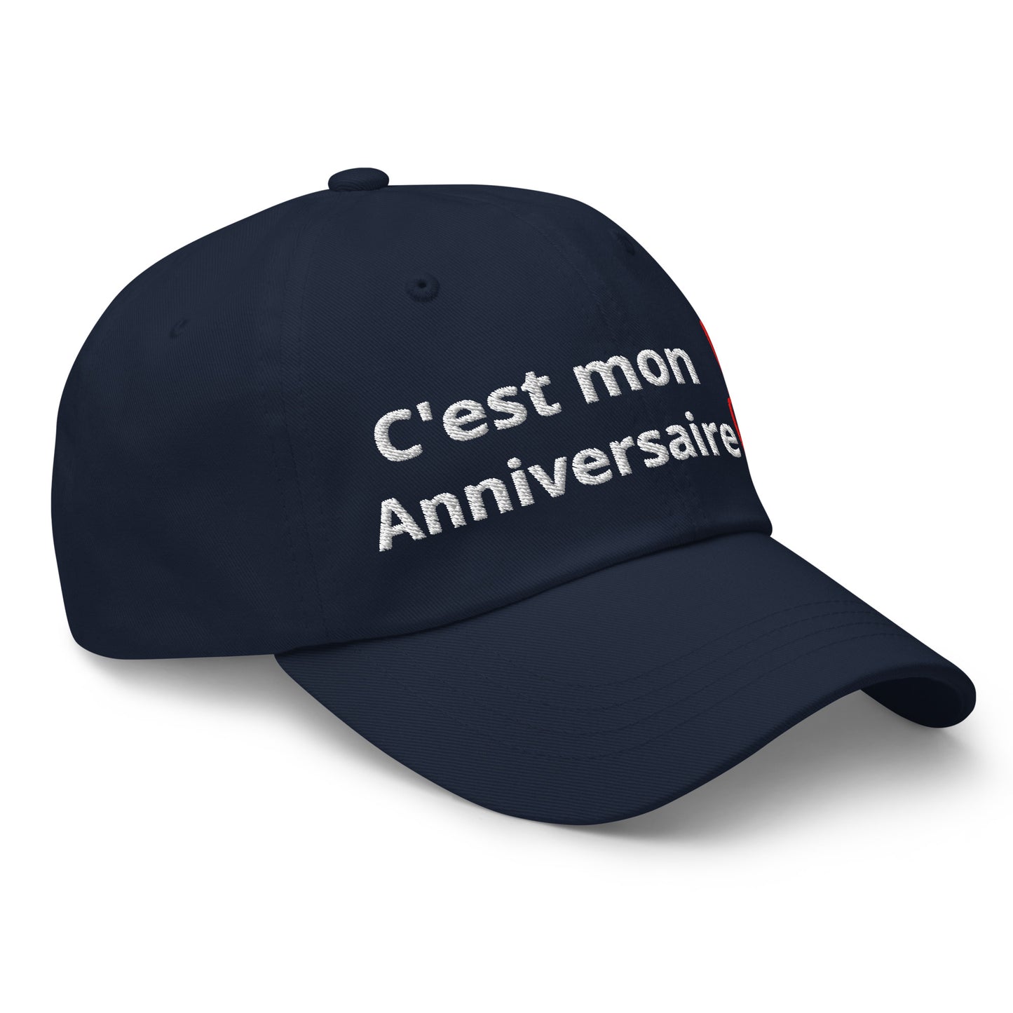 Casquette Baseball, brodée « C'est mon anniversaire », en Bleu Marine, vue de trois quarts, image 16