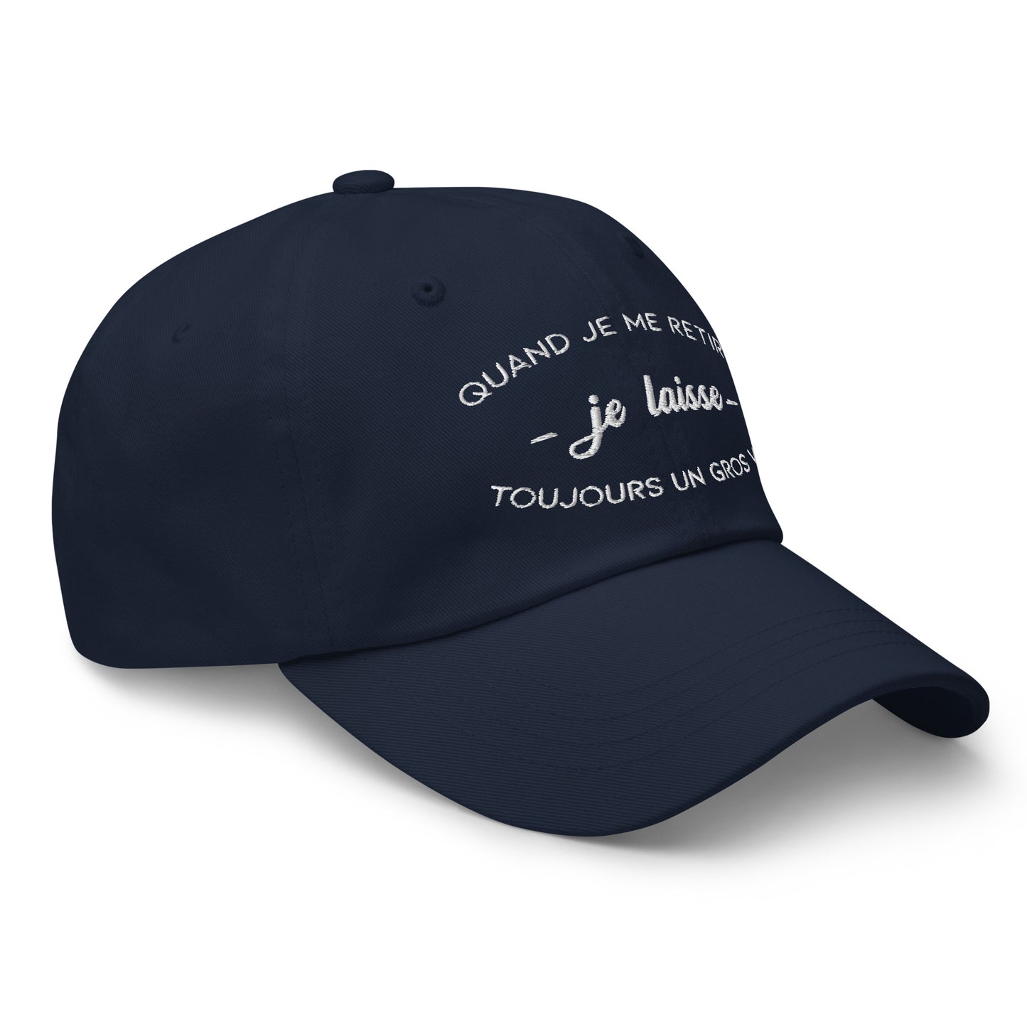 Casquette Baseball, brodée « Quand je me retire, je laisse toujours un gros vide », en Bleu Marine, vue de trois quarts, image 17