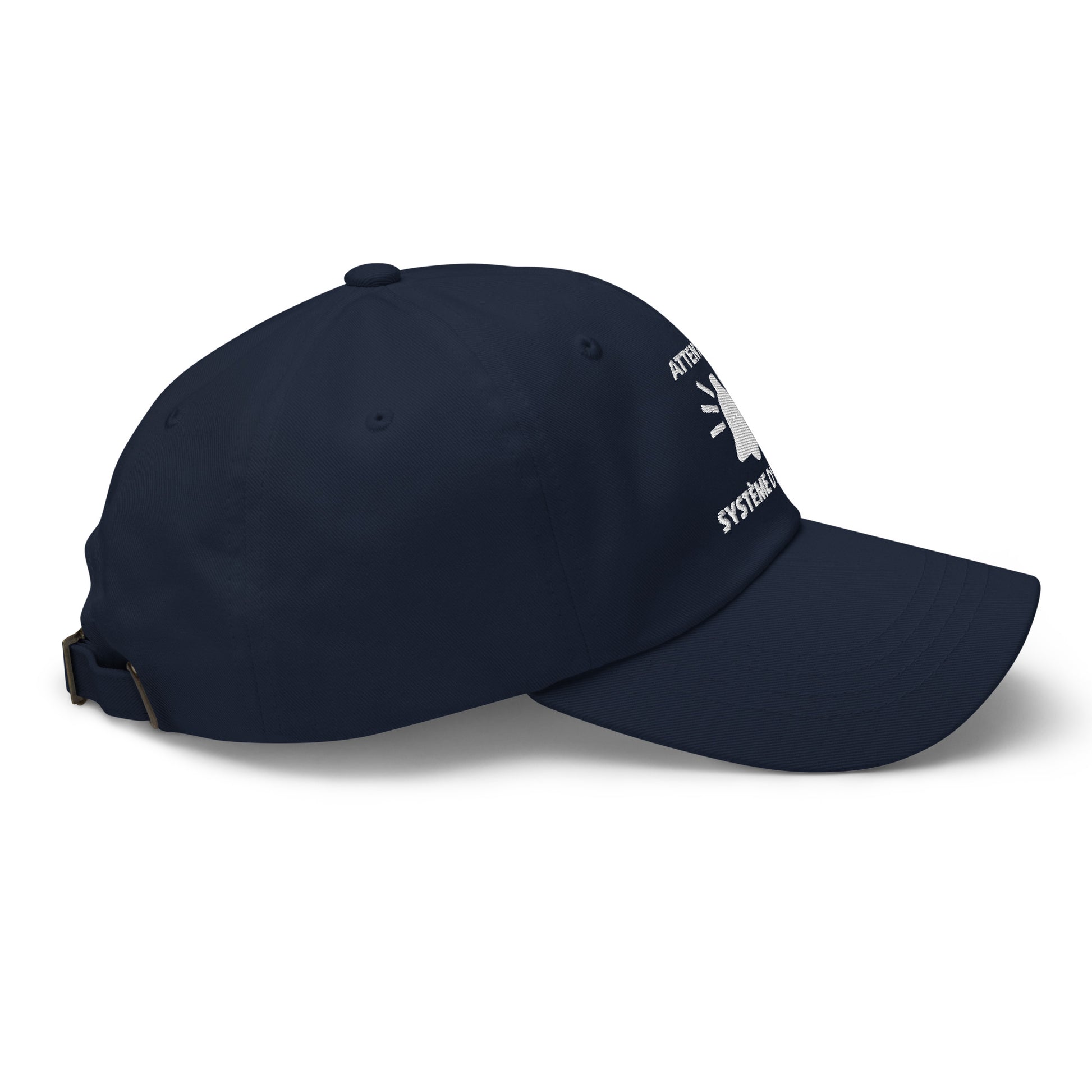 Casquette Baseball, brodée « Attention, système d'alarme », en Bleu Marine, vue de côté, image 22