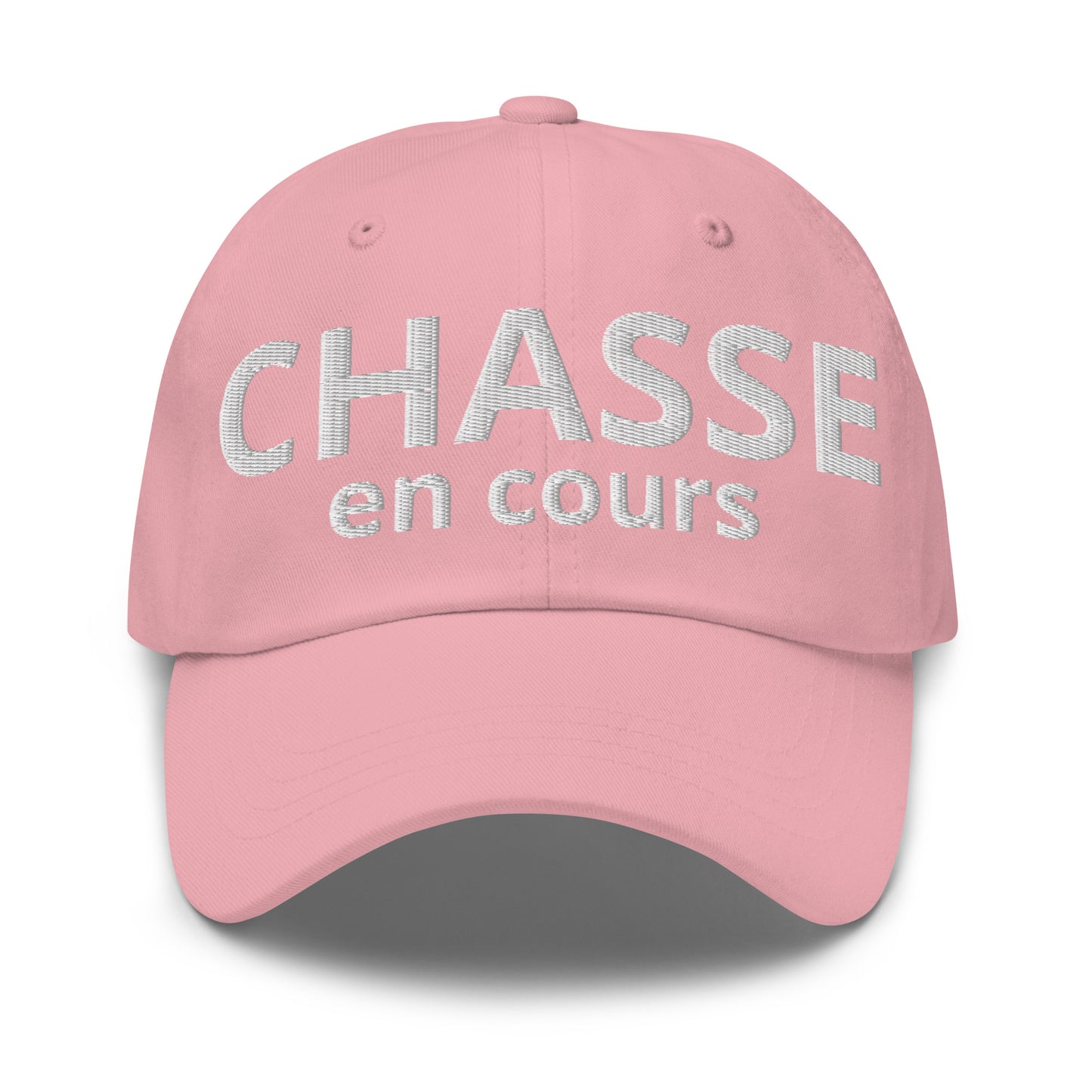 Casquette Baseball, brodée « Chasse en cours », en Rose, vue de face, image 3