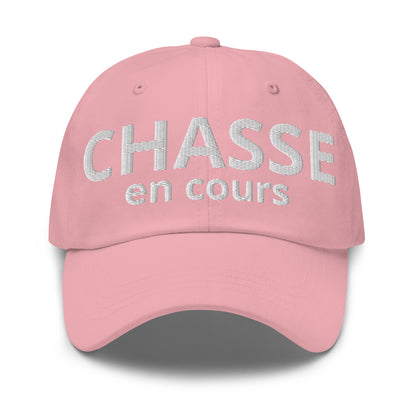 Casquette Baseball, brodée « Chasse en cours », en Rose, vue de face, image 3