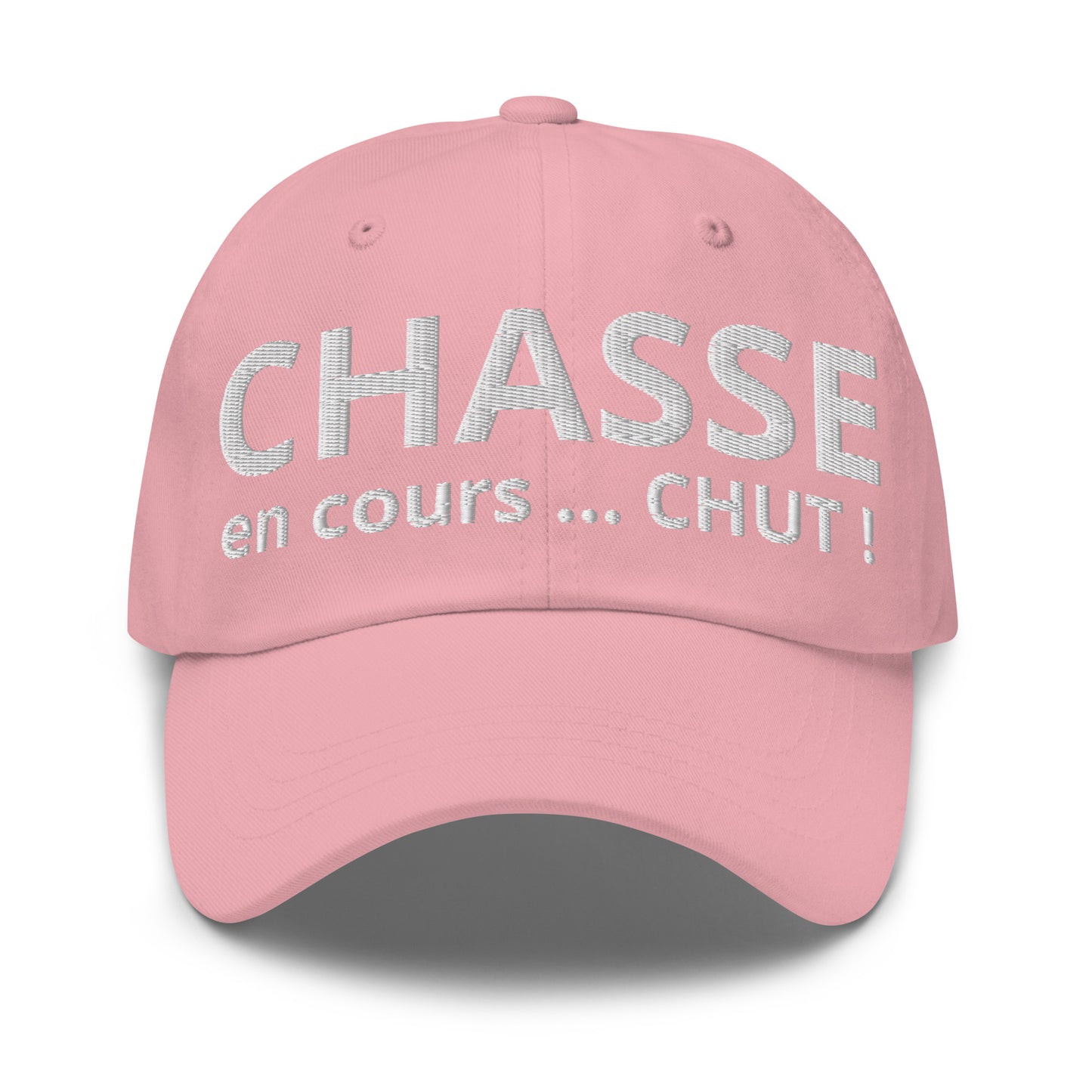 Casquette Baseball, brodée « Chasse en cours ... CHUT ! », en Rose, vue de face, image 8