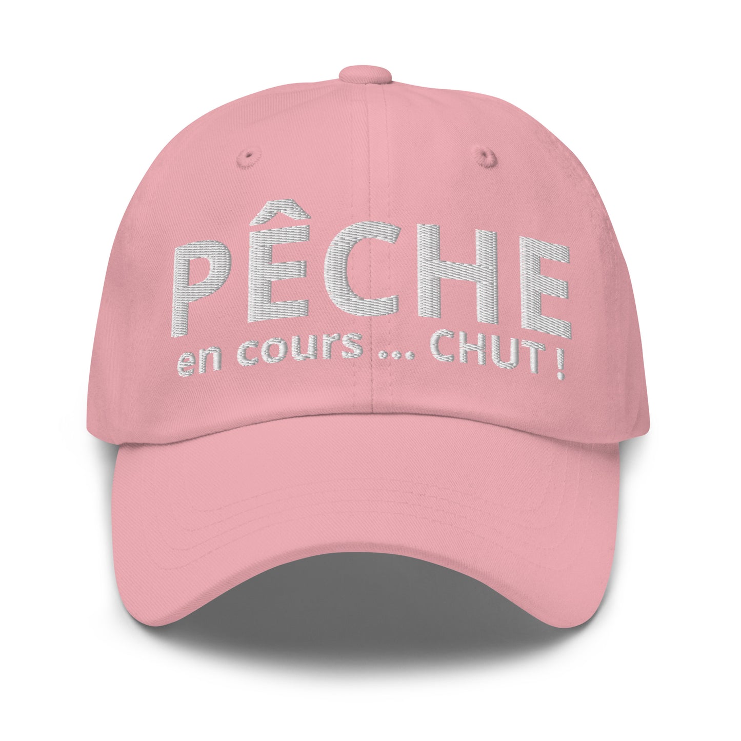 Casquette Baseball, brodée « Pêche en cours ... CHUT ! », en Rose, vue de face, image 31