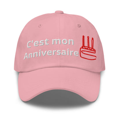 Casquette Baseball, brodée « C'est mon anniversaire », en Rose, vue de face, image 6