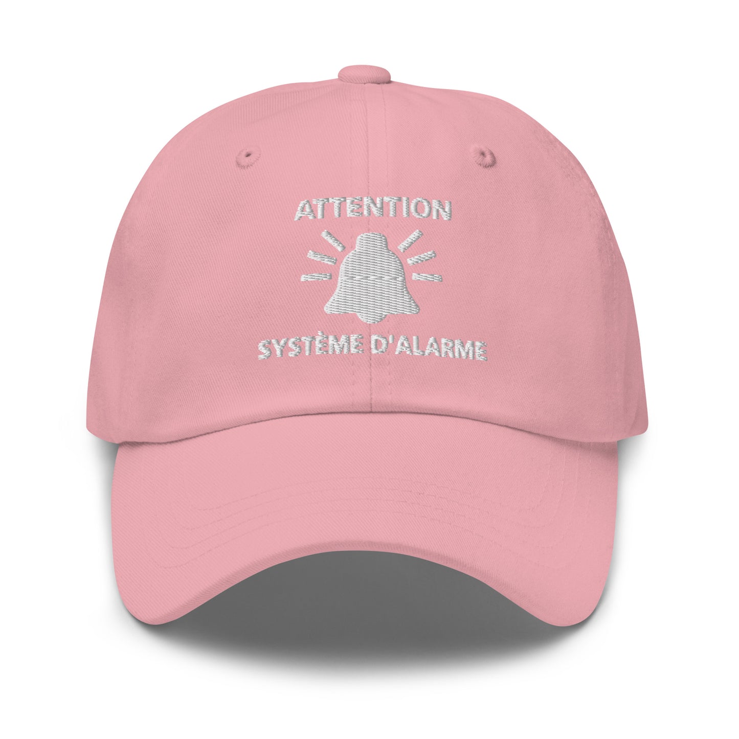 Casquette Baseball, brodée « Attention, système d'alarme », en Rose, vue de face, image 7