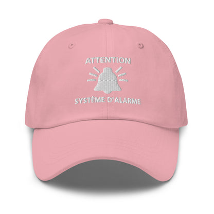 Casquette Baseball, brodée « Attention, système d'alarme », en Rose, vue de face, image 7
