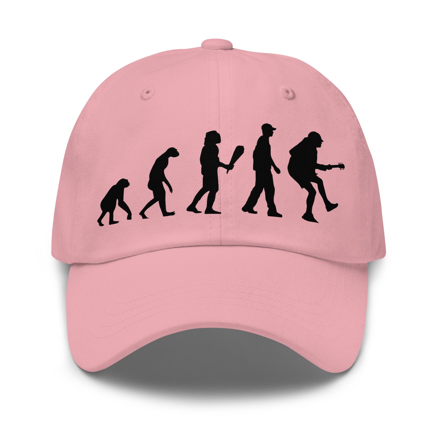 Casquette Baseball, brodée « Evolution de l'homme jusqu'à un guitariste », en Rose, vue de face, image 5
