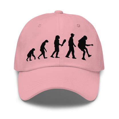 Casquette Baseball, brodée « Evolution de l'homme jusqu'à un guitariste », en Rose, vue de face, image 5