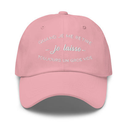 Casquette Baseball, brodée « Quand je me retire, je laisse toujours un gros vide », en Rose, vue de face, image 8