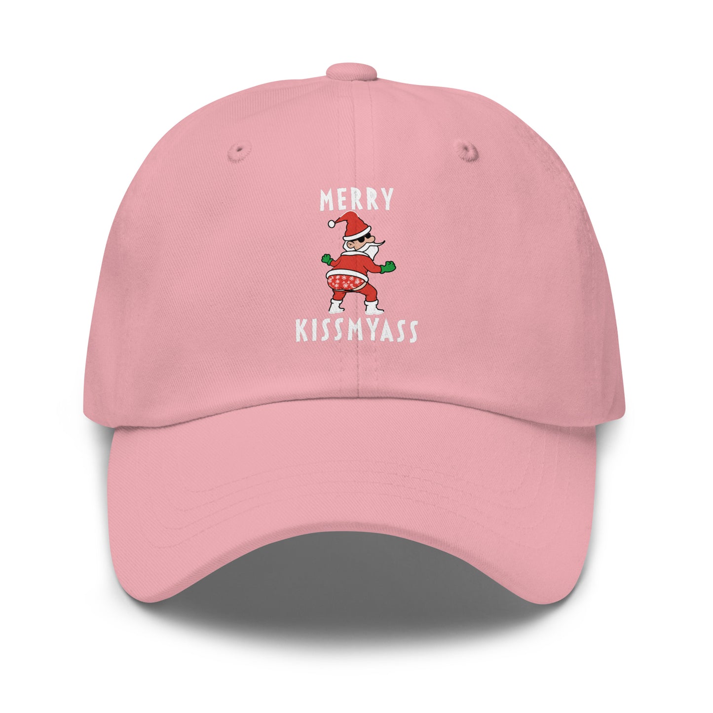 Casquette Baseball, brodée « Merry kiss my ass », en Rose, vue de face, image 43