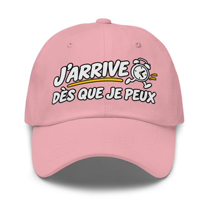 Casquette Baseball, brodée « J'arrive dès que je peux », en Rose, vue de face, image 43