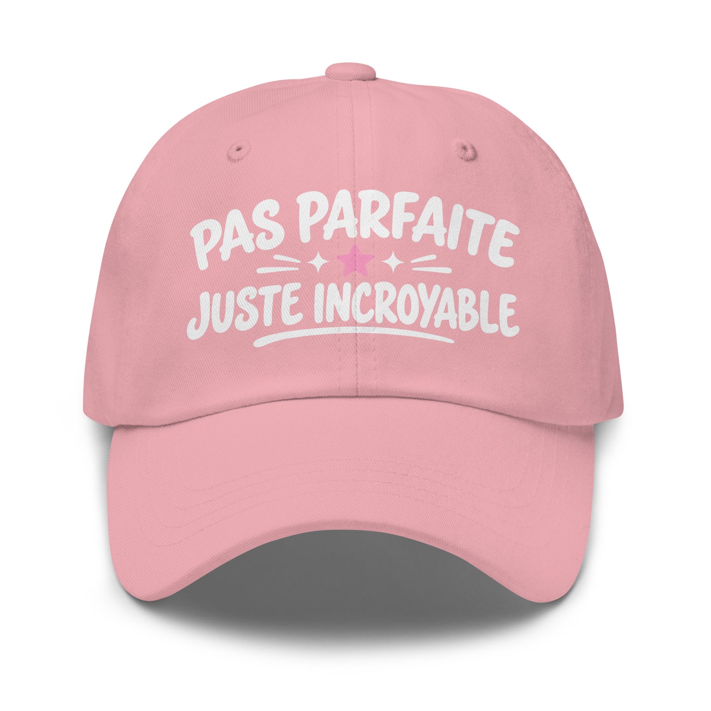 Casquette Baseball, brodée « Pas parfaite, juste incroyable », en Rose, vue de face, image 43
