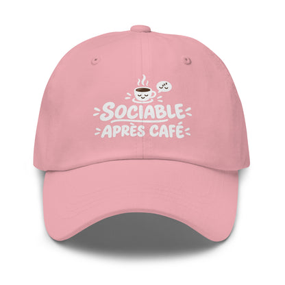 Casquette Baseball, brodée « Sociable après café », en Rose, vue de face, image 43