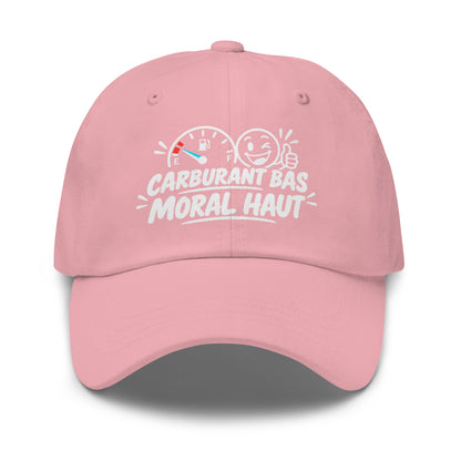 Casquette Baseball, brodée « Carburant bas, moral haut », en Rose, vue de face, image 43