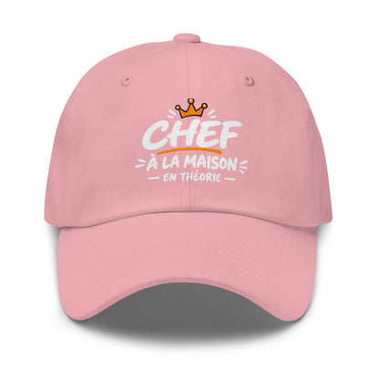 Casquette Baseball, brodée « Chef à la maison, en théorie », en Rose, vue de face, image 43