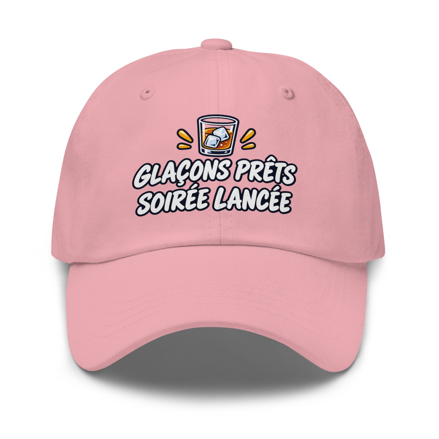 Casquette Baseball, brodée « Glaçons prêts, soirée lancée », en Rose, vue de face, image 43