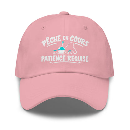 Casquette Baseball, brodée « Pêche en cours, patience requise », en Rose, vue de face, image 43