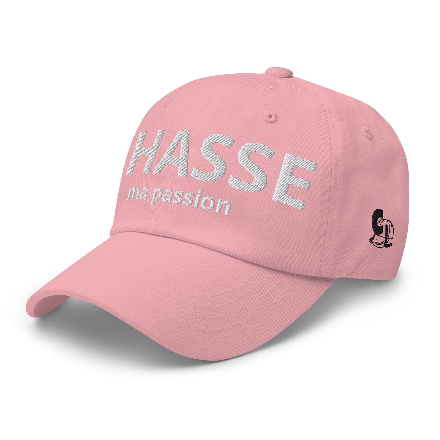 Casquette Baseball, brodée « Chasse ma passion », en Rose, vue de trois quarts, image 48