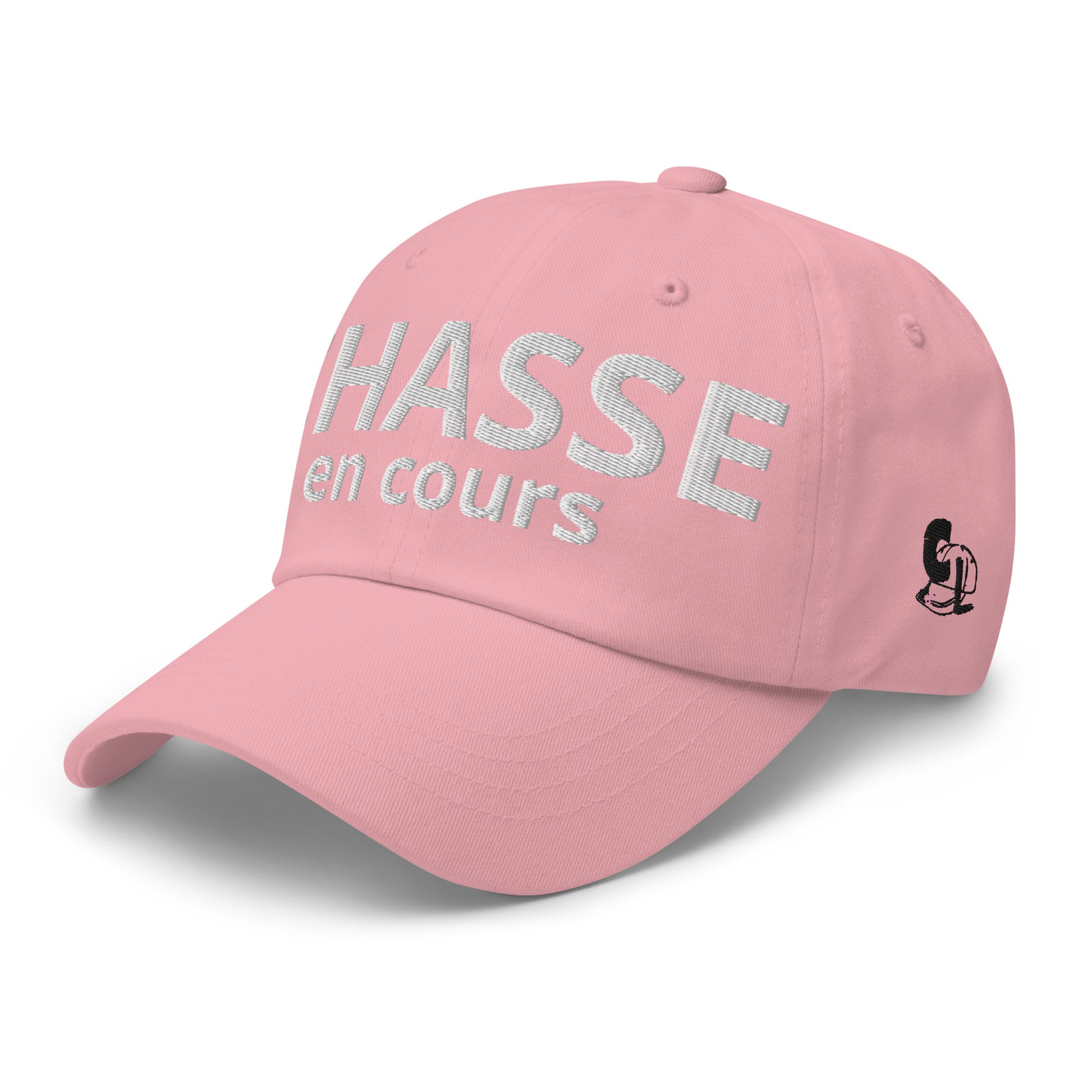 Casquette Baseball, brodée « Chasse en cours », en Rose, vue de trois quarts, image 48