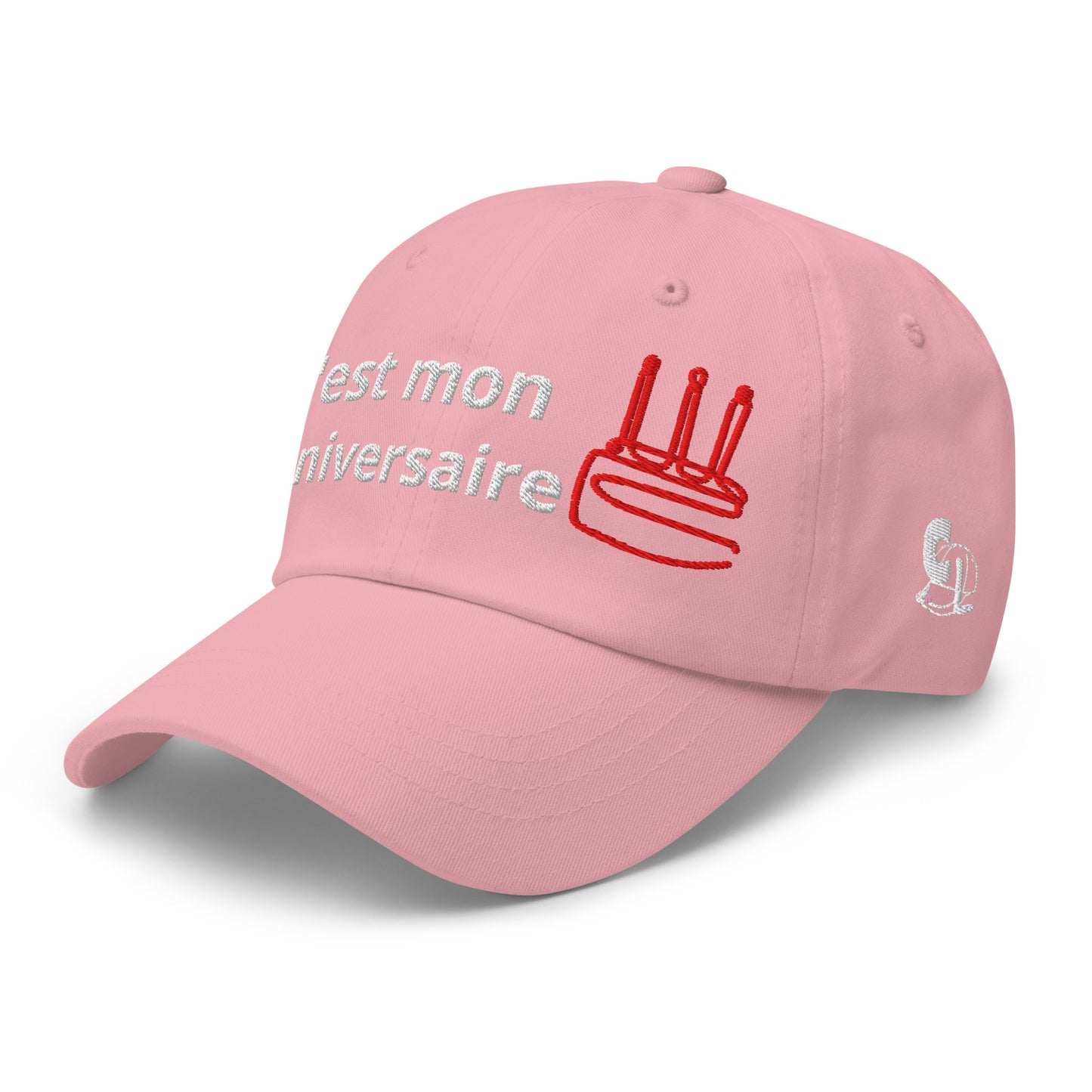 Casquette Baseball, brodée « C'est mon anniversaire », en Rose, vue de trois quarts, image 48