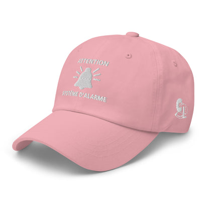 Casquette Baseball, brodée « Attention, système d'alarme », en Rose, vue de trois quarts, image 54