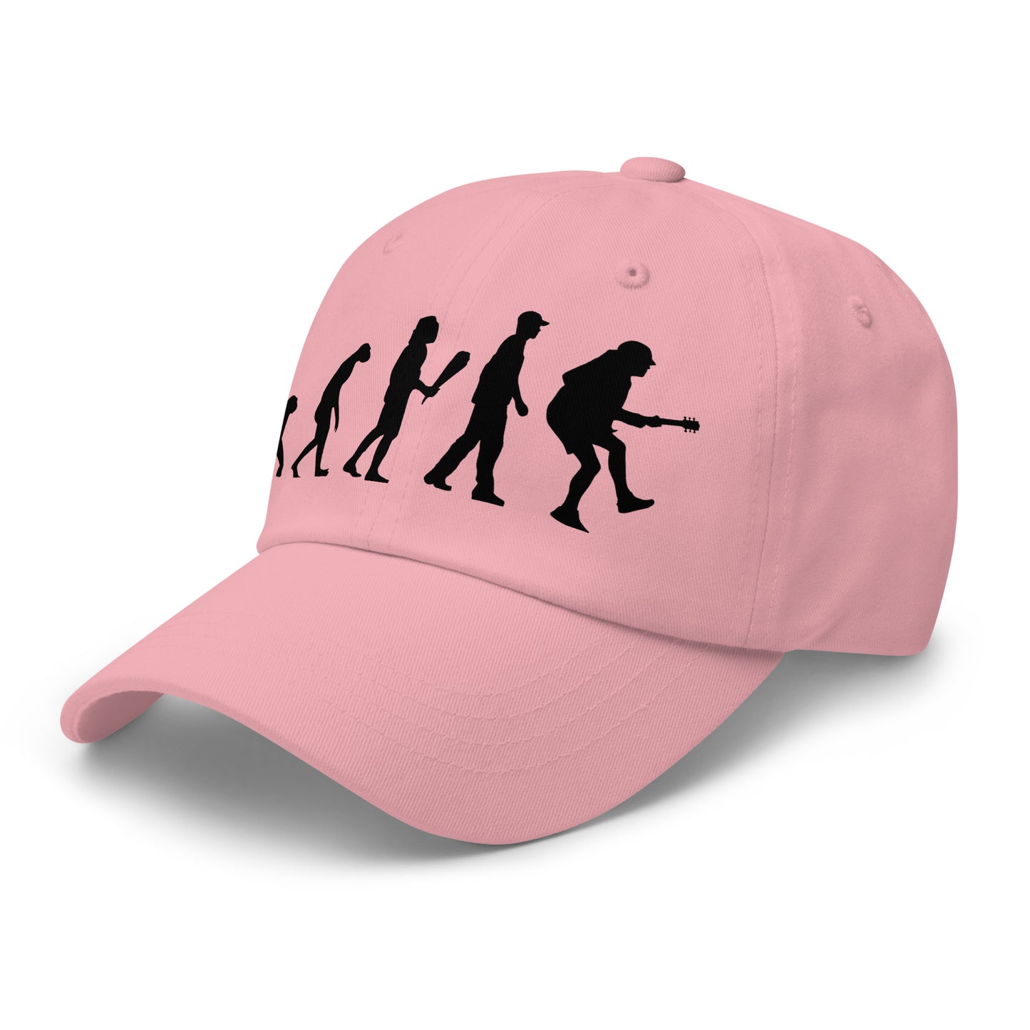 Casquette Baseball, brodée « Evolution de l'homme jusqu'à un guitariste », en Rose, vue de trois quarts, image 53