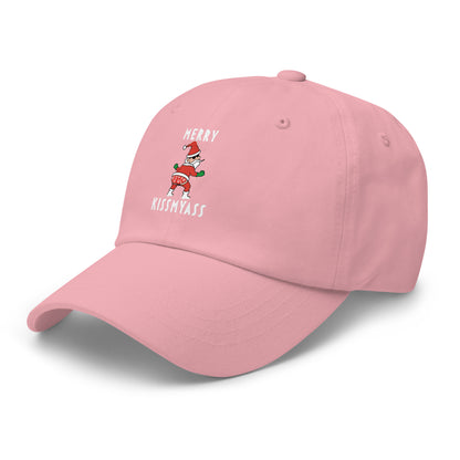 Casquette Baseball, brodée « Merry kiss my ass », en Rose, vue de trois quarts, image 45