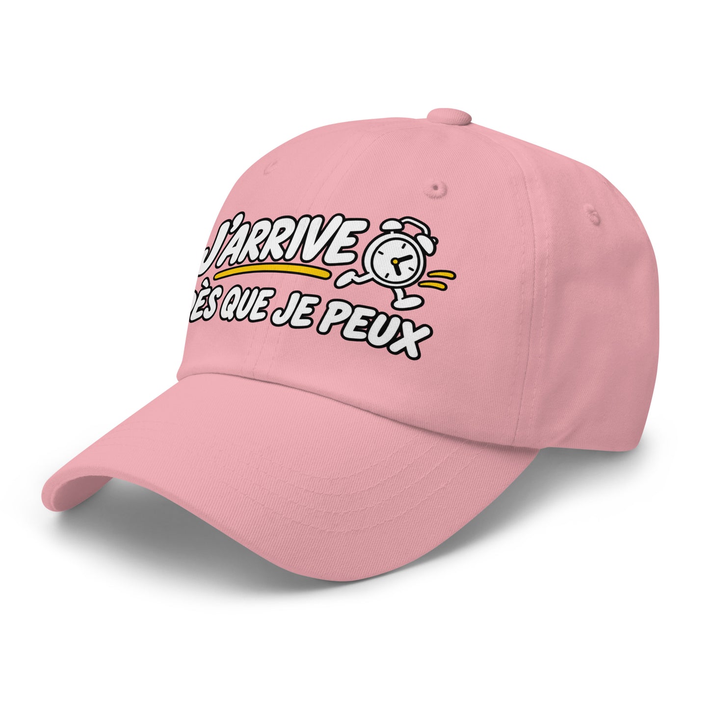 Casquette Baseball, brodée « J'arrive dès que je peux », en Rose, vue de trois quarts, image 45