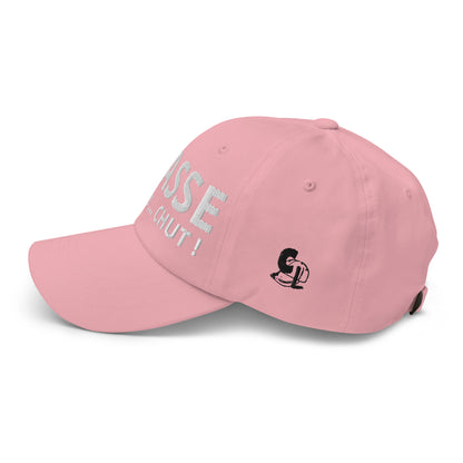 Casquette Baseball, brodée « Chasse en cours ... CHUT ! », en Rose, vue de côté, image 48