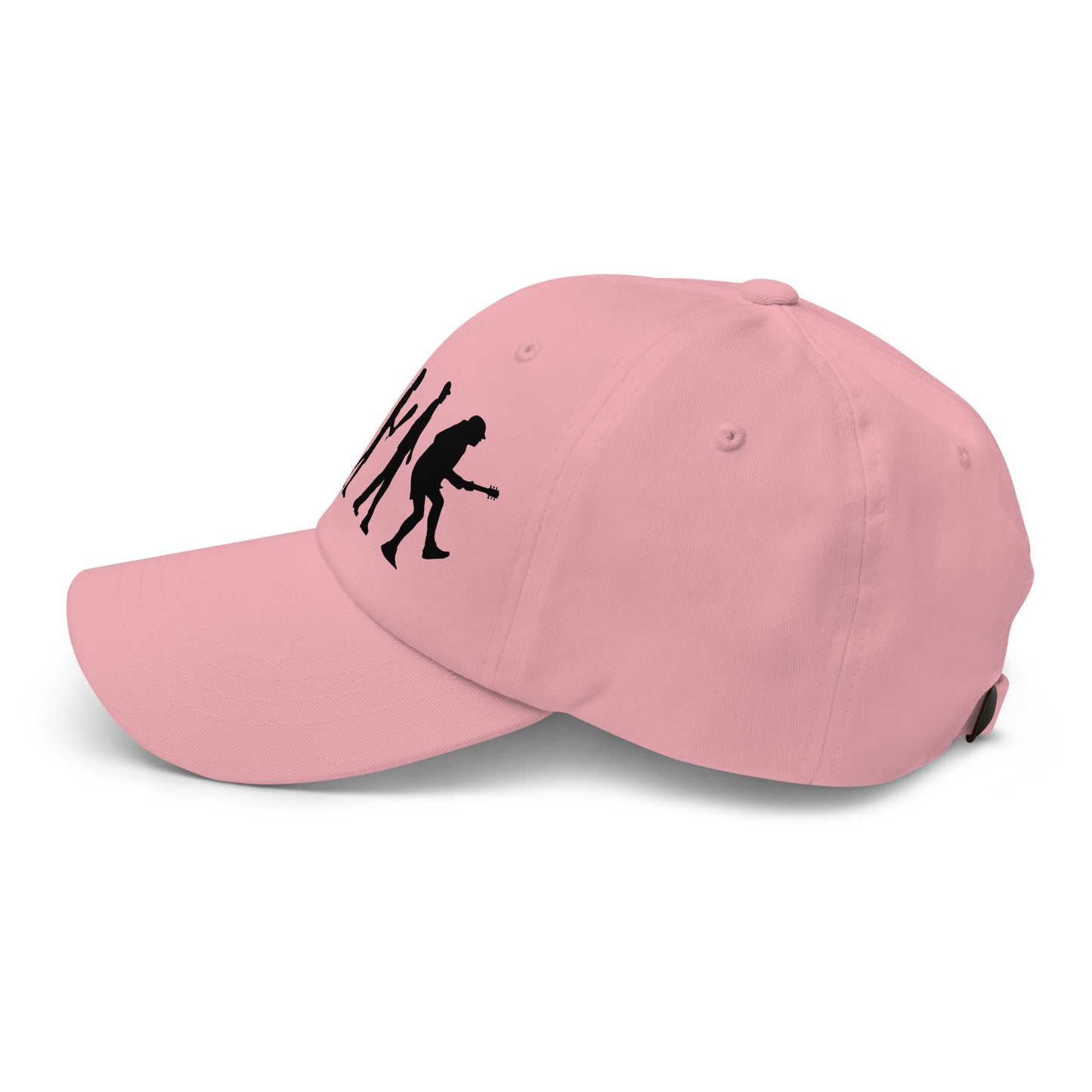 Casquette Baseball, brodée « Evolution de l'homme jusqu'à un guitariste », en Rose, vue de côté, image 54