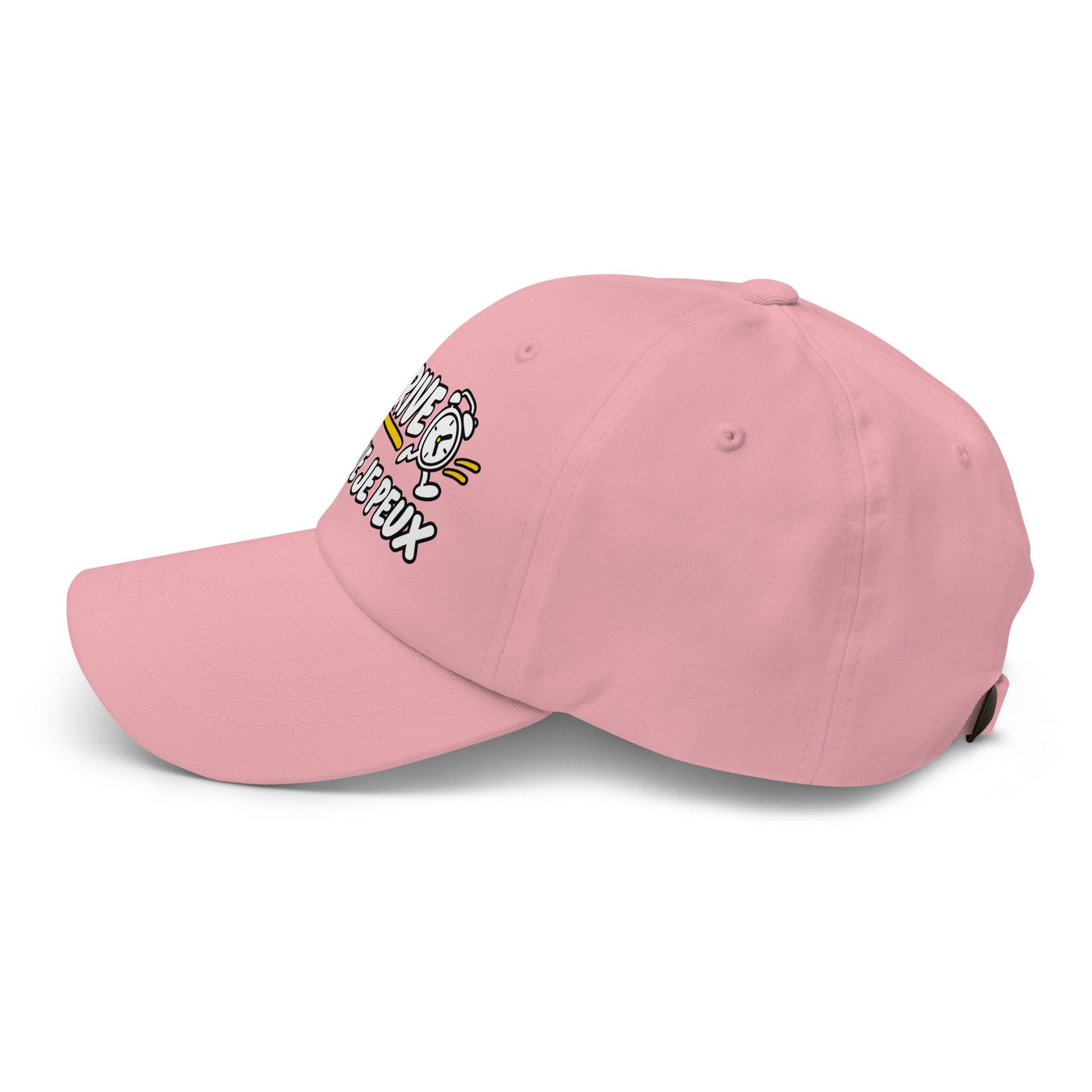 Casquette Baseball, brodée « J'arrive dès que je peux », en Rose, vue de côté, image 46