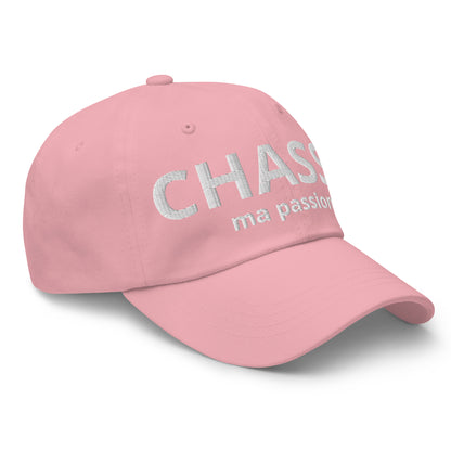 Casquette Baseball, brodée « Chasse ma passion », en Rose, vue de trois quarts, image 46