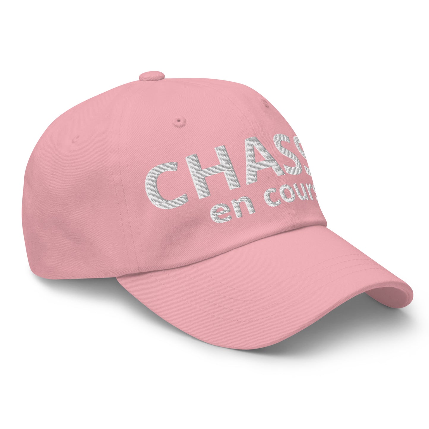 Casquette Baseball, brodée « Chasse en cours », en Rose, vue de trois quarts, image 46