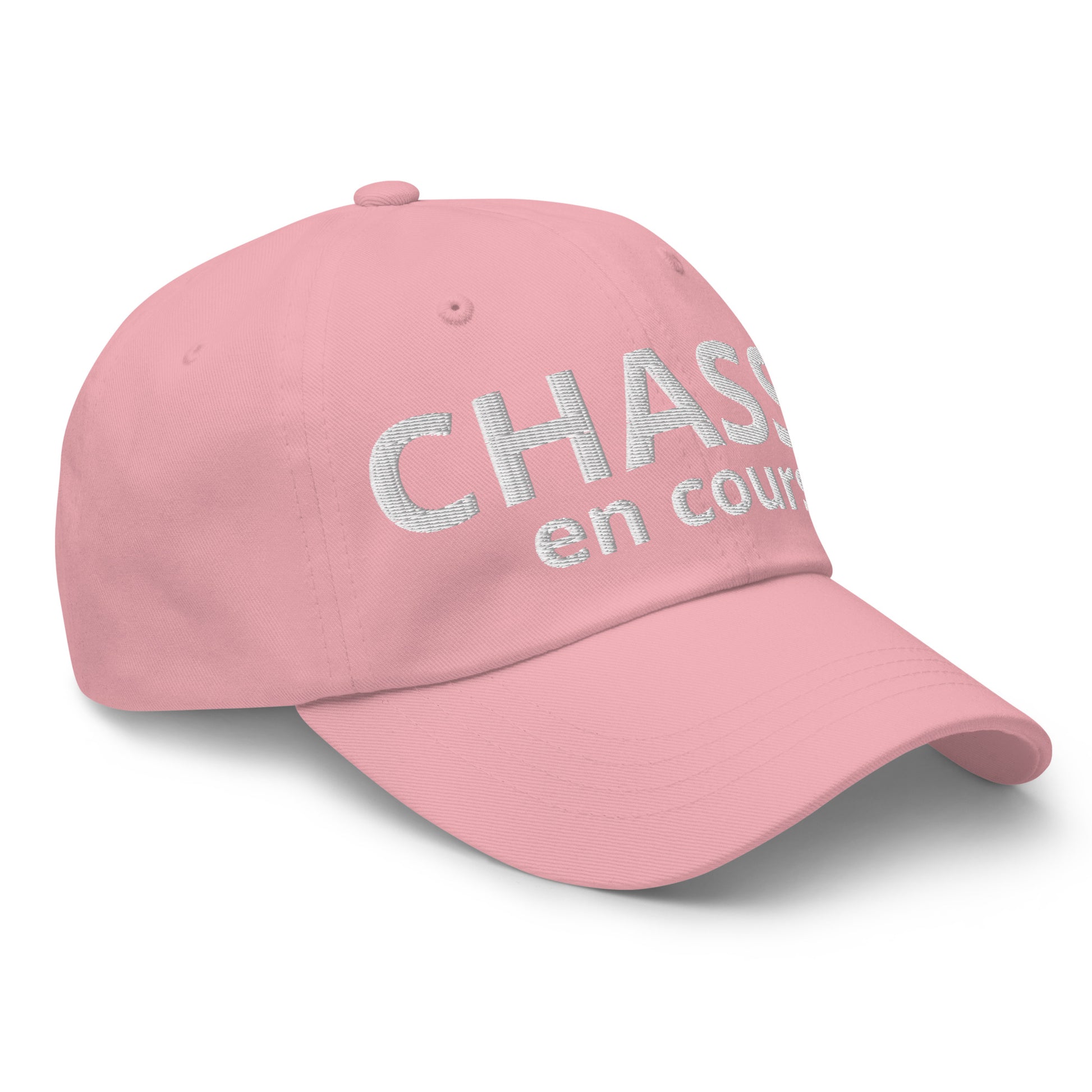 Casquette Baseball, brodée « Chasse en cours », en Rose, vue de trois quarts, image 46