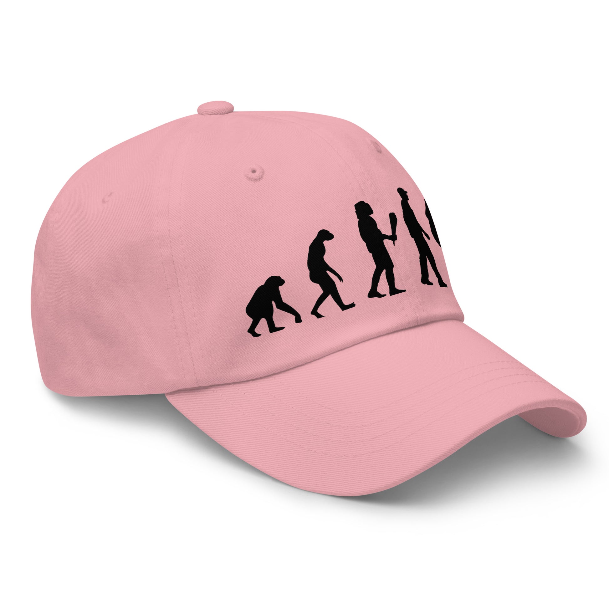 Casquette Baseball, brodée « Evolution de l'homme jusqu'à un guitariste », en Rose, vue de trois quarts, image 55