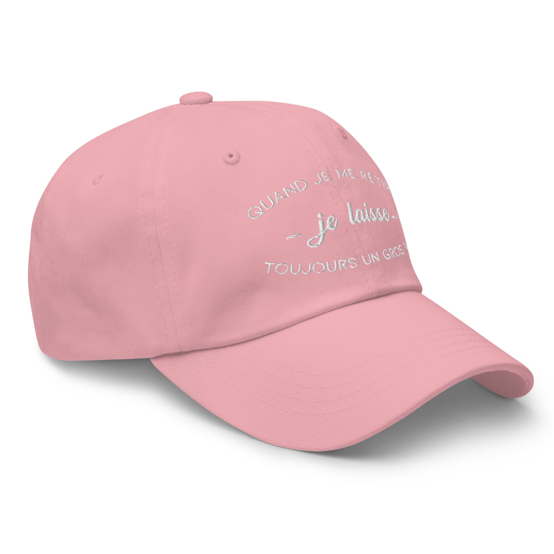 Casquette Baseball, brodée « Quand je me retire, je laisse toujours un gros vide », en Rose, vue de trois quarts, image 46